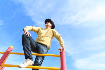 Fototapeta premium Man on a staircase