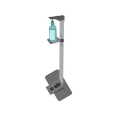 Concept the new normal using foot pedals to pump hand sanitizer gel for washing hands. Before entry the public place. Vector illustration in flat cartoon design. Physical distance, safe distance. 