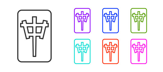 Black line Mahjong pieces icon isolated on white background. Chinese mahjong red dragon game emoji. Set icons colorful. Vector.