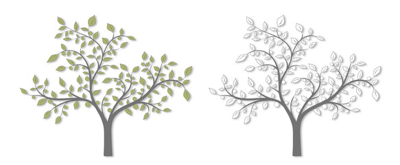 Tree with leaves and fruit in two versions on a white background