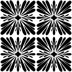 Tile seamless pattern. Black and white geometric background. Traditional repeat ornament. Vector monochrome pattern. Abstract vintage print for fabric, packaging.