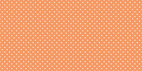 seamless pattern with dots on melon background color. white small polka dot on orange melon background color - obrazy, fototapety, plakaty