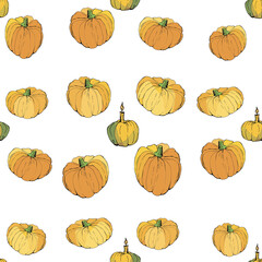 seamless background with bright holiday pumpkins for design. doodles