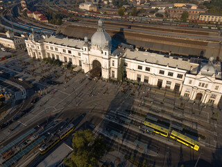 aerial view of old railway station building transport hub