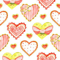 Seamless pattern with yellow hearts. Hand drawn illustration. Decorative elements for design. Creative art work
