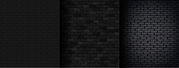 Fototapeta premium Vector set of realistic isolated black brick wall seamless patterns for template and layout decoration.