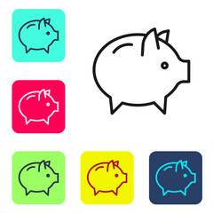 Black line Piggy bank icon isolated on white background. Icon saving or accumulation of money, investment. Set icons in color square buttons. Vector.