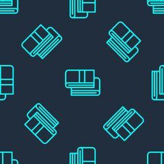 Green line Towel stack icon isolated seamless pattern on blue background. Vector.
