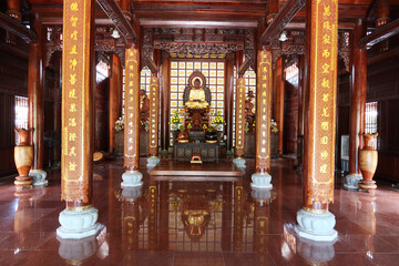 Fototapeta na wymiar Hoi An, Vietnam, October 4, 2020: Chua Van Duc Temple Main Prayer Hall in Hoi An