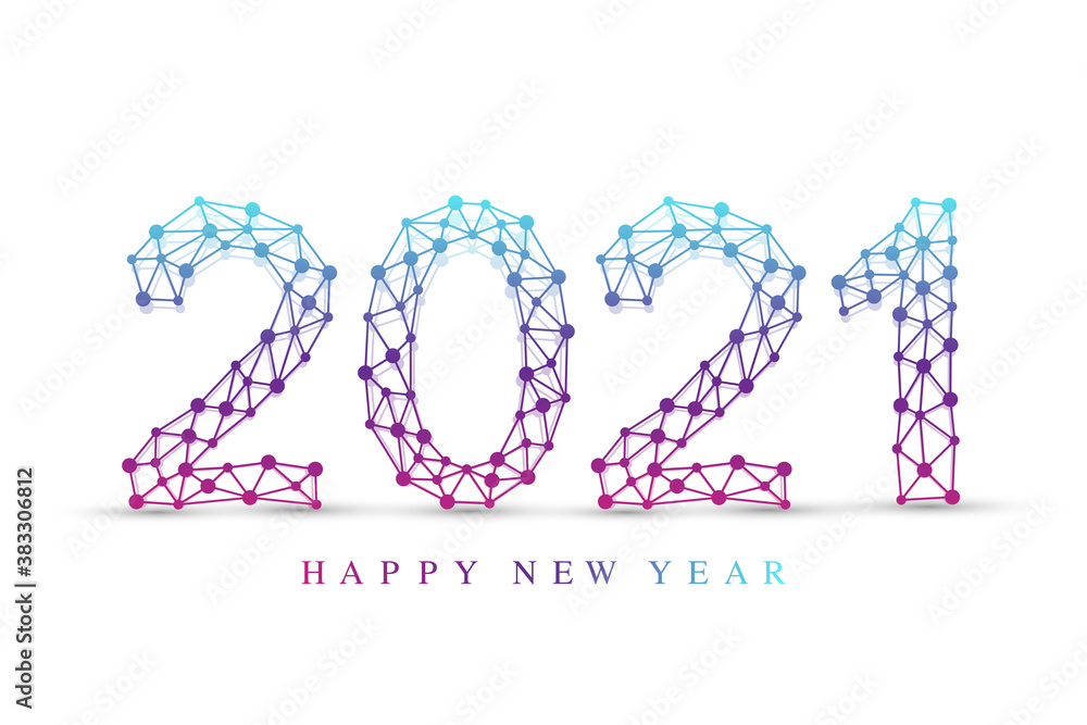 Poster text design christmas and happy new year 2021. graphic background communication 2021. connected line
