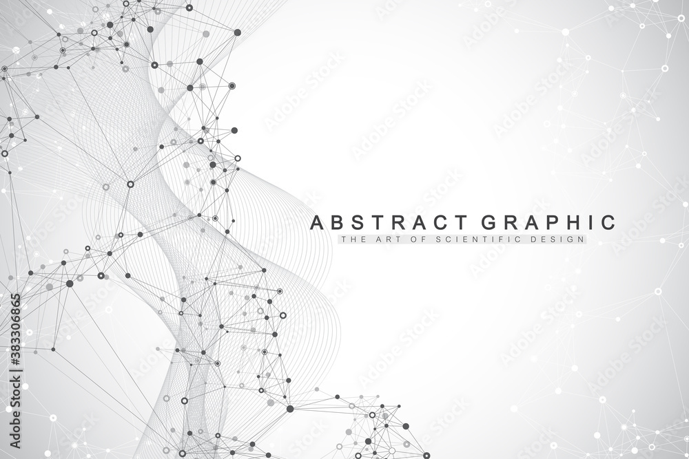 Aufkleber Geometric abstract background with connected lines and dots. Connectivity flow point. Molecule and communication background. Graphic connection background for your design. Vector illustration.