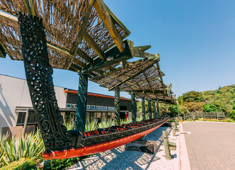 Carved Maori war canoe – Rotorua, Bay of Plenty, North Island, New Zealand