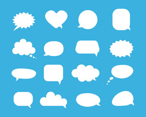 Empty speech bubbles of different shape. White thought clouds. Vector collection