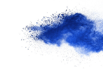 Obraz premium Blue powder particle splash isolated on white background.