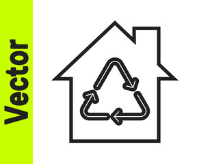 Black line Eco House with recycling symbol icon isolated on white background. Ecology home with recycle arrows. Vector.