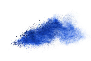 Blue powder particle splash isolated on white  background.