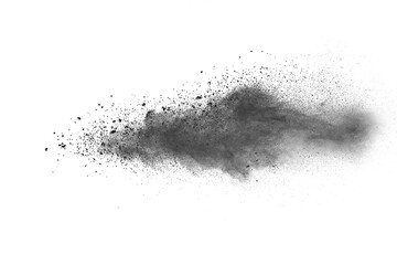 Fototapeta na wymiar Black powder (Charcoal powder) scattered. Isolated on white background. 