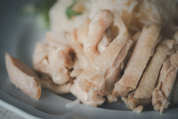 Selective focus.of steamed chicken rice