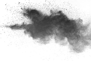 Black powder (Charcoal powder) scattered. Isolated on white background.&nbsp;