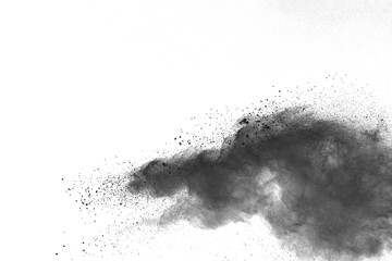 Black powder (Charcoal powder) scattered. Isolated on white background. 