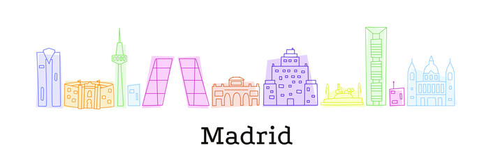 Fototapeta na wymiar Madrid famous buildings. Doodle style.