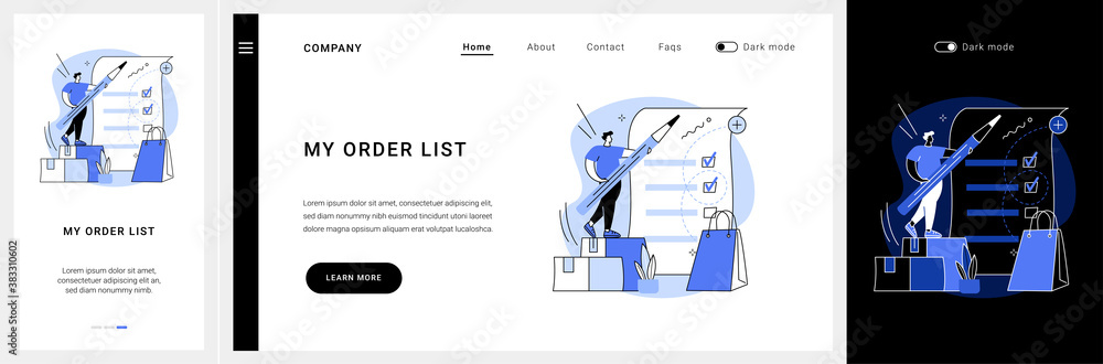 Poster my orders list website ui kit. shopping list id, customer name, add items to cart, ecommerce website