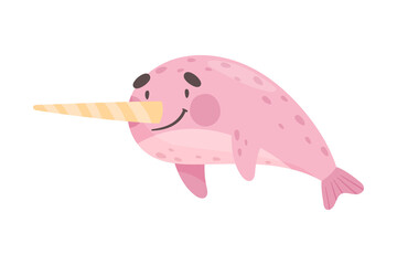 Narwhal with Long Tusk as Sea Animal Floating Underwater Vector Illustration