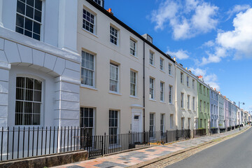Row of terrace houses in the city of Plymouth in Devon