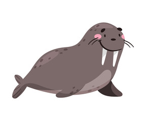 Walrus with Tusks as Sea Animal Floating Underwater Vector Illustration