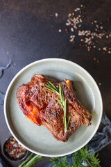 beef steak ribeye bbq grilled veal meat fried rare or medium tasty top view copy space for text food background rustic