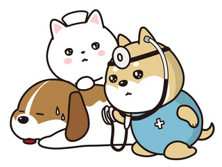 病気のビーグル犬の診察