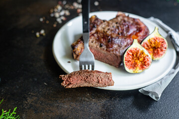 beef steak ribeye bbq grilled veal meat fried rare or medium tasty top view copy space for text food background rustic