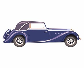 Black retro car with red roof. Retro Clip Art. Black retro car with roof.