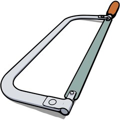 fixed hacksaw wooden handle with shadow in comic style close up from the left top view isolated on white background vector illustration