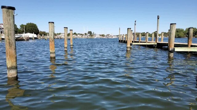 Boat Marina, Solomons Island, Calvert County, Md. A view of docked boats on Back Creek. This is the view from in front of the well known Tiki Bar.