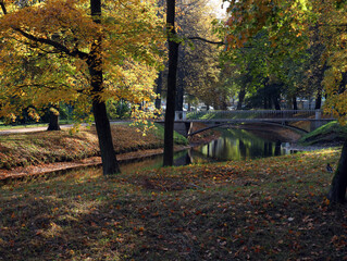 Obraz premium golden autumn landscape, Tauride Garden in St. Petersburg, Russia