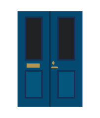 Blue front door. Isolated on white background. Flat design. Vector illustration.