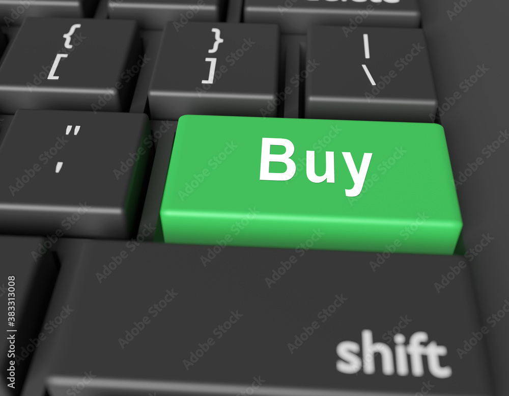 Poster buy concept. word buy on button of computer keyboard