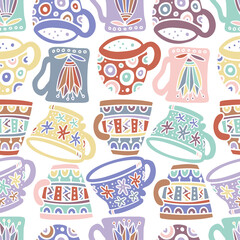 Seamless vector pattern of silhouettes of traditional ornamental big cups