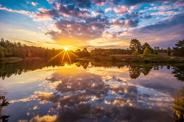 Sonnenaufgang am Angelbecksteich bei Hermannsburg