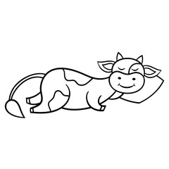 Coloring page with funny sleeping cow