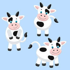 Vector set with cows on a blue background