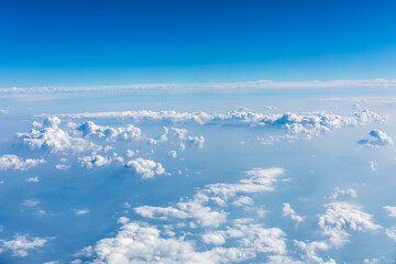 Sky cloudscape.Blue sky and white clouds on a sunny day.Aerial view.