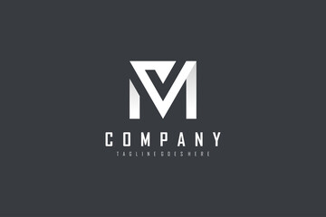 Initial Letter V and M Linked Logo. White Geometric Shape Origami Style isolated on Black Background. Usable for Business and Branding Logos. Flat Vector Logo Design Template Element.