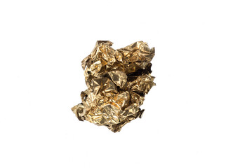 crumpled gold foil isolated on white background