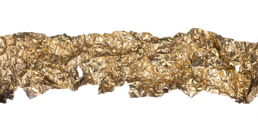 crumpled gold foil isolated on white background
