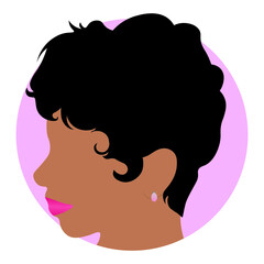 Beautiful black woman with trendy short hair. Simple flat design vector.