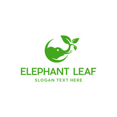 Minimalist elephant leaf logo, green leaf elephant logo design inspiration