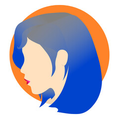 Beautiful woman with grey blue hair. Simple flat design vector.