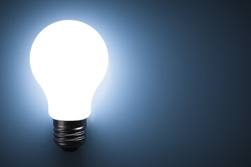 Energy saving light bulb glows. Copy space.